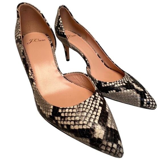 J Crew Lucie D'Orsay Snakeskin Embossed Leather Pumps Heels Sz 8 Shoes Italy NEW - Picture 1 of 13